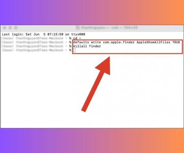 Sử dụng Terminal để hiển thị file ẩn