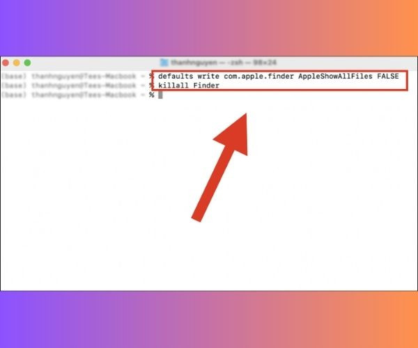 Sử dụng Terminal để tắt chế độ hiển thị file ẩn