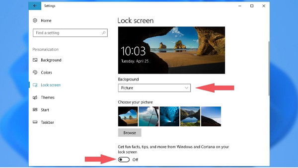 Tắt quảng cáo trên Windows 10 qua màn hình khóa