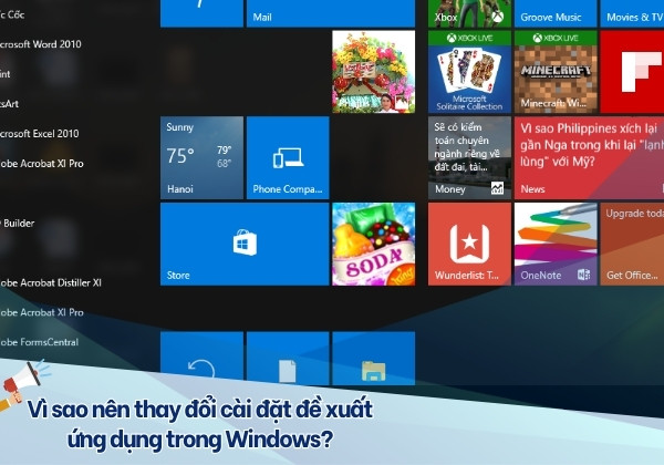 Thay đổi cài đặt đề xuất ứng dụng trong Windows&nbsp;