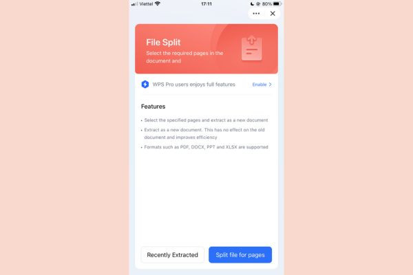 Tách file PDF trên điện thoại bằng WPS Office