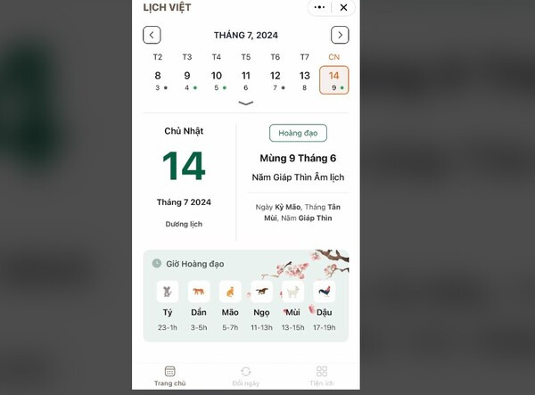 Xem lịch âm trên Zalo