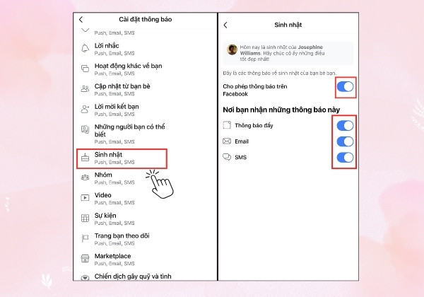 Cách bật hiển thị thông báo sinh nhật bạn bè Facebook trên điện thoại&nbsp;B4