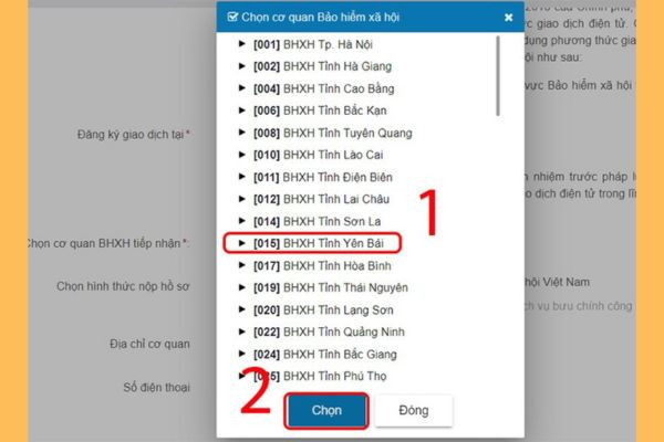 Tìm và nhấn vào phần “Chọn cơ quan Bảo hiểm Xã hội” muốn đăng ký