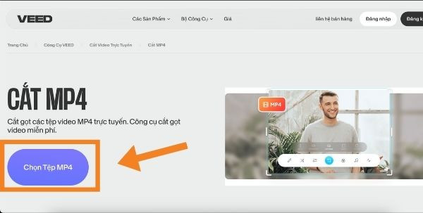 Cắt video online bằng Veed bước 1