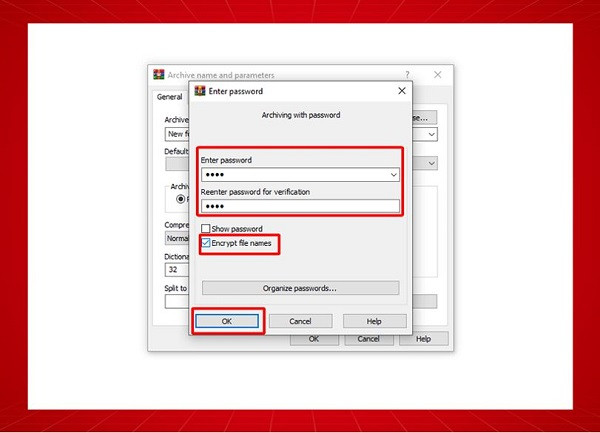 Đặt mật khẩu folder bằng winrar