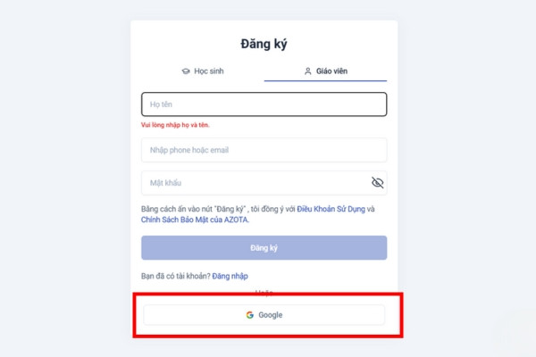 Đăng ký bằng tài khoản Gmail B1