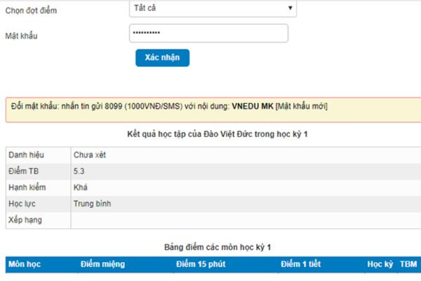 Hướng dẫn cách dùng vnEdu tra cứu điểm trên máy tính bước cuối cùng