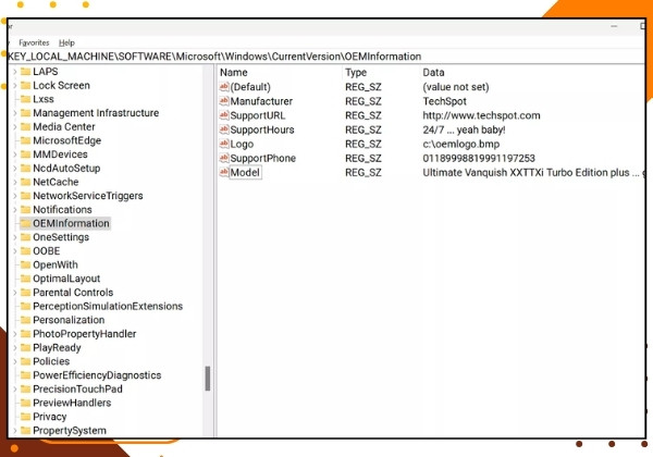 Hướng dẫn cách thay đổi thông tin OEM của Windows 11 bước 4-1