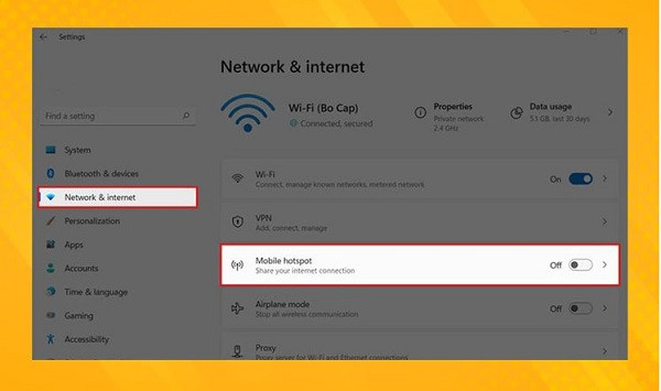 Phát wifi từ laptop win 11 b1