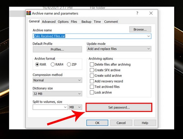 Sử dụng winrar để khóa file B2