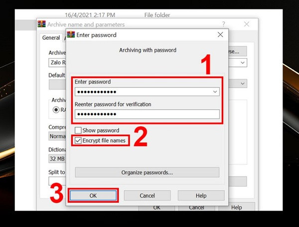 Sử dụng winrar để khóa file B3