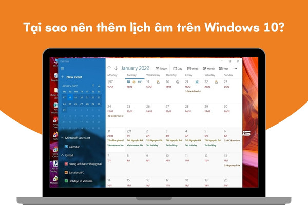 Cách xem lịch âm trên Windows 10