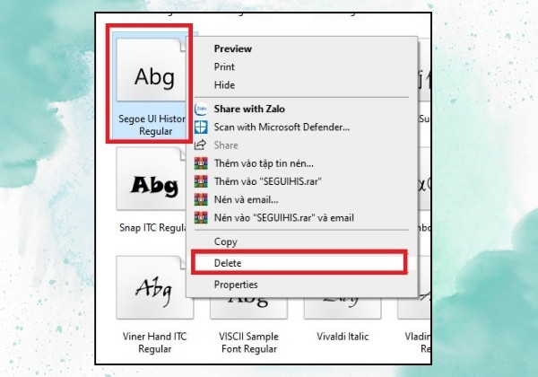Xoá font chữ Segoe UI Historic B3