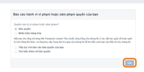 Báo cáo bản quyền với Facebook bước 1