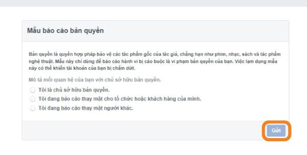 Báo cáo bản quyền với Facebook bước 2