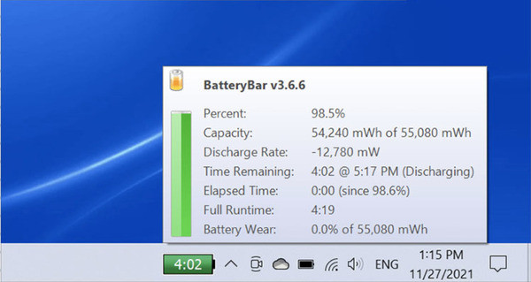 Battery Bar - Kiểm tra công suất sạc ngay trên thanh taskbar Battery Bar - Kiểm tra công suất sạc ngay trên thanh taskbar