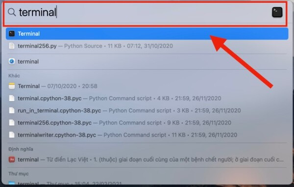 Bước 2 Phím tắt mở Terminal trên Mac (Spotlight)