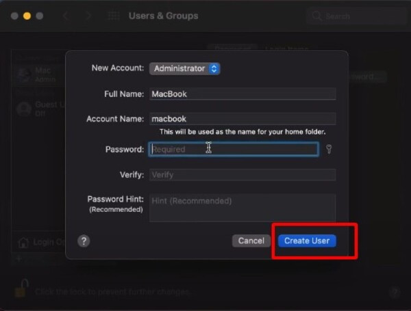 Bước 4: Thêm người dùng mới trên MacBook Bước 4: Thêm người dùng mới trên MacBook