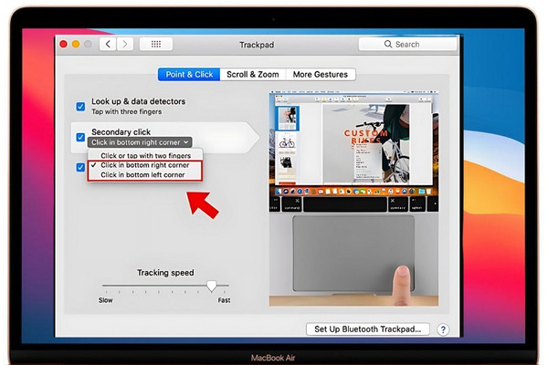 Cách bấm chuột phải trên MacBook trên góc Trackpad b2