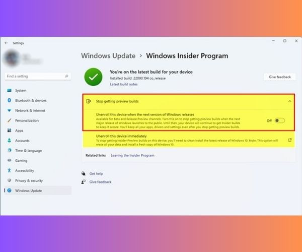 Cách cập nhật lên Windows 11 chính thức từ Windows 11 Insider bước 2