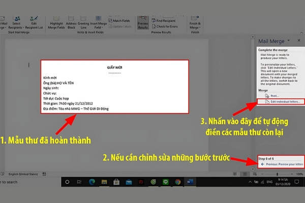 Hướng dẫn cách Mail Merge trong word trộn văn bản đơn giản bước 10 Hướng dẫn cách Mail Merge trong word trộn văn bản đơn giản bước 10