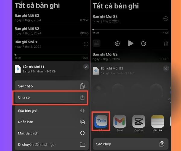 Cách gửi file ghi âm qua Zalo trên điện thoại bước 2
