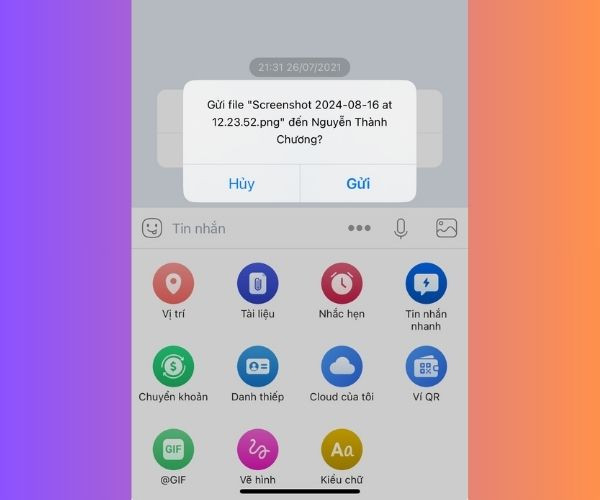 Cách gửi file qua Zalo trên điện thoại bước 2
