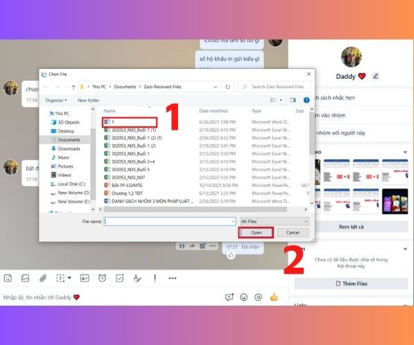 Cách gửi file Word, Excel qua Zalo trên máy tính bước 2
