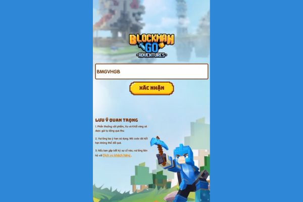 Cách nhập code Blockman go bước 3