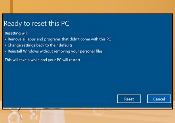 Cách reset lại laptop Windows 10 giữ lại tập tin hoặc file cá nhân bước 8