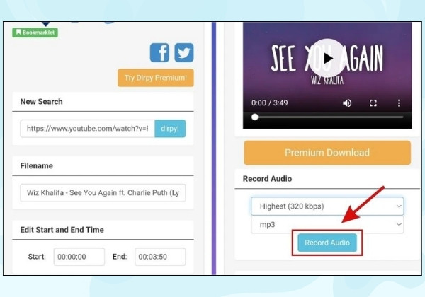 Cách tải nhạc từ YouTube về Zing MP3 qua trang web Dirpy bước 4