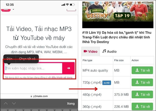 Cách tải video Youtube bằng Y2mate trên điện thoại bước 4