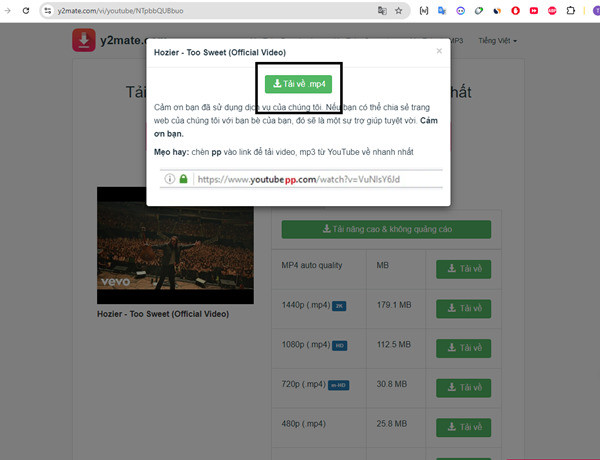 Cách tải video/audio Youtube bằng Y2mate trên máy tính bước 5.1.2