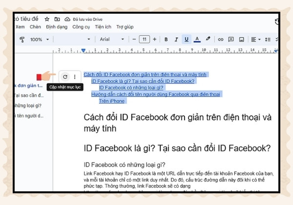 Cập nhật bảng mục lục 1 Cập nhật bảng mục lục 1