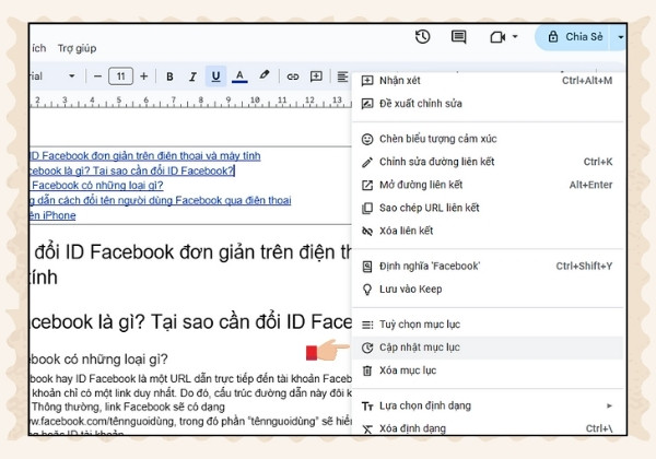 Cập nhật bảng mục lục 2 Cập nhật bảng mục lục 2