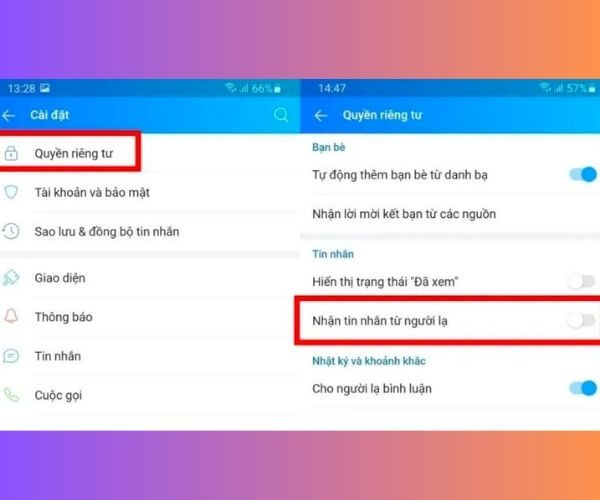 Chặn tin nhắn người lạ Chặn tin nhắn người lạ