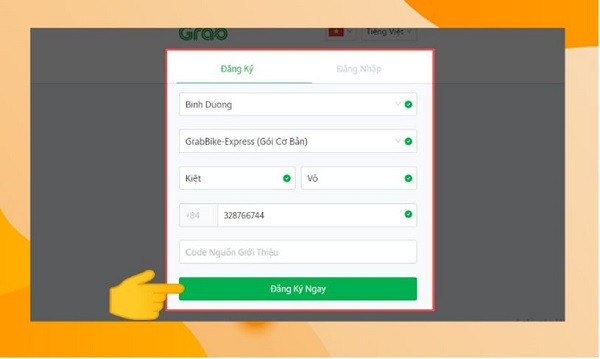 Đăng ký chạy Grab xe máy B1
