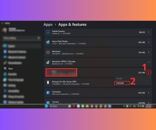 Gỡ cài đặt các ứng dụng gây lỗi màn hình xanh trên Windows 11 bước 3