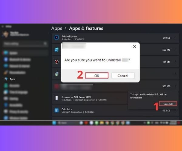 Gỡ cài đặt các ứng dụng gây lỗi màn hình xanh trên Windows 11 bước 4