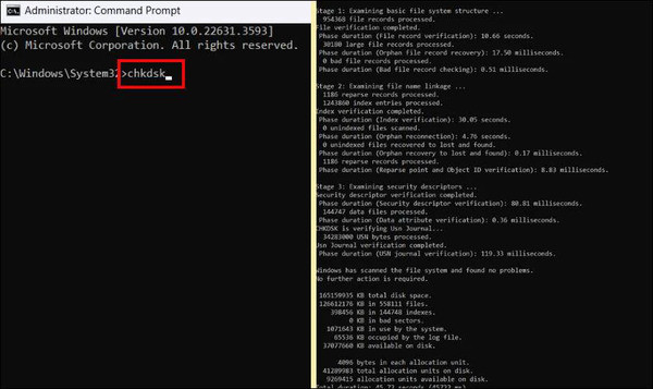 Sử dụng lệnh CHKDSK B2