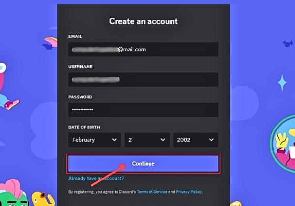 Hướng dẫn cách tạo tài khoản Discord trên web bước 2