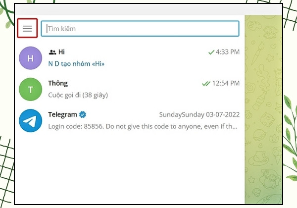 Hướng dẫn cách tắt trạng thái hoạt động trên Telegram với máy tính bước 1