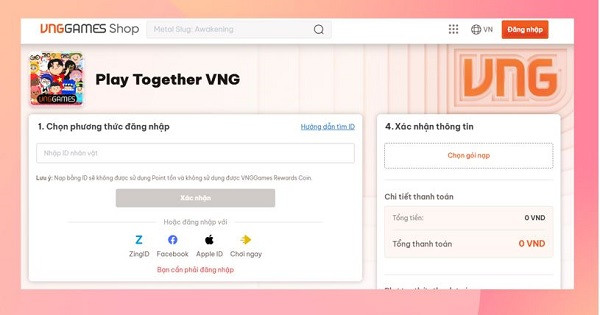 Nạp game Play Together VNG trên trang web của nhà phát hành B3 Nạp game Play Together VNG trên trang web của nhà phát hành B3