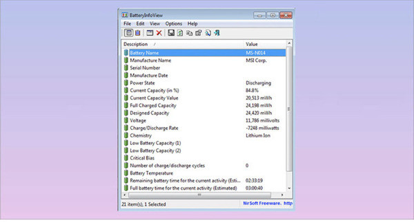 Phần mềm kiểm tra pin laptop BatteryInfoView