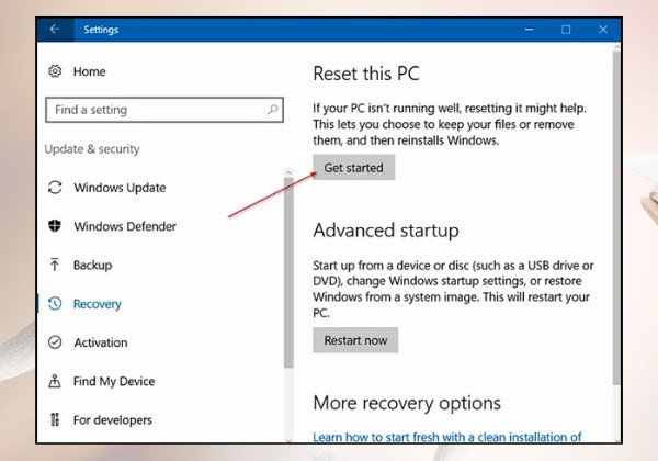 Reset máy tính window 10 bằng cách xóa hết mọi thứ bước 2