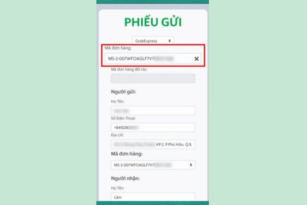 Sao chép mã phiếu gửi điện tử bước 2