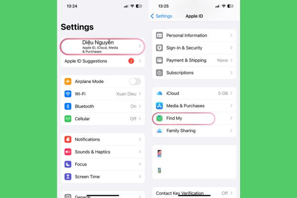 Sử dụng Find My trên điện thoại bước 1