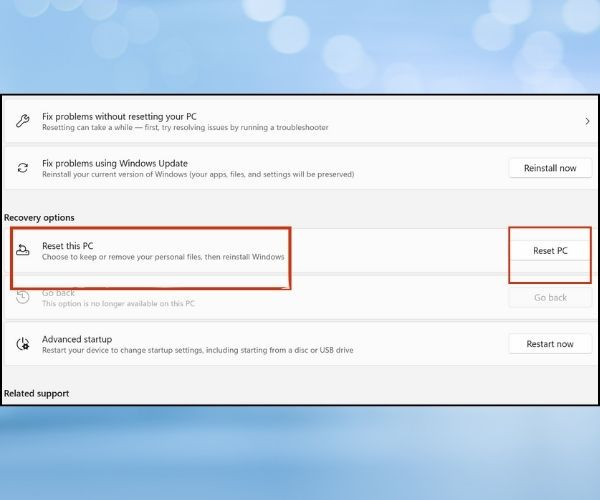 Sử dụng tính năng Reset PC bước 3 Sử dụng tính năng Reset PC bước 3