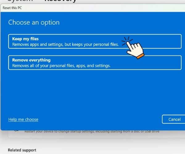 Sử dụng tính năng Reset PC bước 4 Sử dụng tính năng Reset PC bước 4